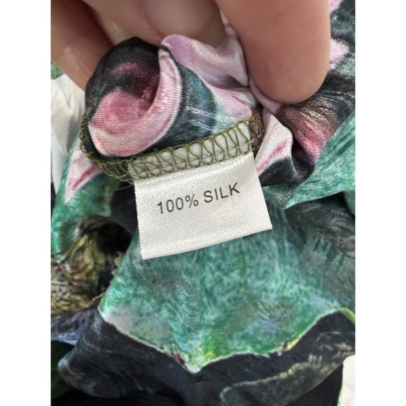 Lez‎ a Lez Silk Dress Womens Medium Multicolor Lotus Floral Sleeveless Sheath - Picture 7 of 9